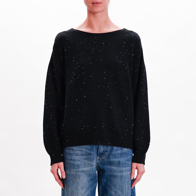 Haveone-Maglia girocollo con micro paillettes - nero