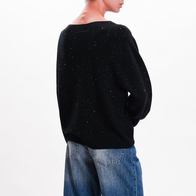 Haveone-Maglia girocollo con micro paillettes - nero