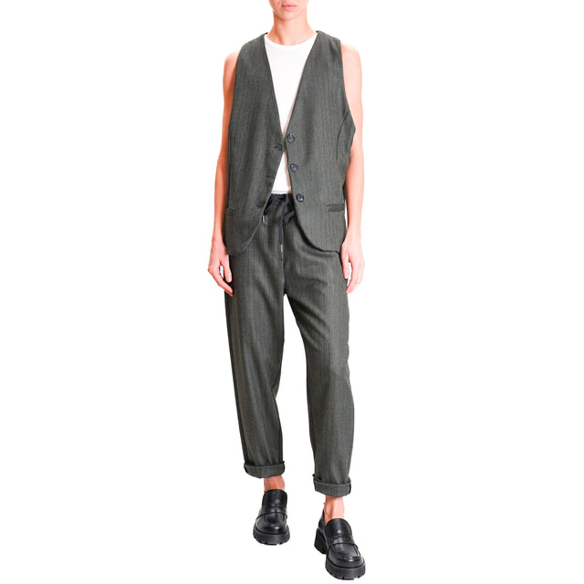 Zeroassoluto-GILDA baggy trousers with drawstring - diagonal beige/anthracite