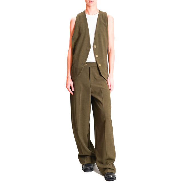 Zeroassoluto-GENDER wide leg genderless trousers - melange olive