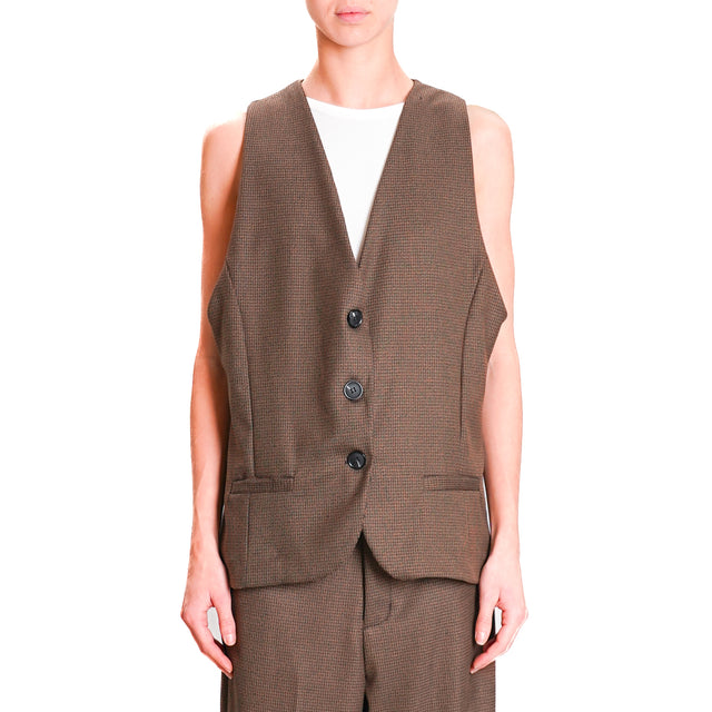 Zeroassoluto-GILY 3-button vest - cigar houndstooth/black