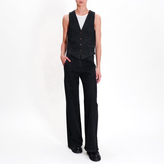 Zeroassoluto-Pantalone LILLY palazzo tela jeans elasticizzata - denim nero