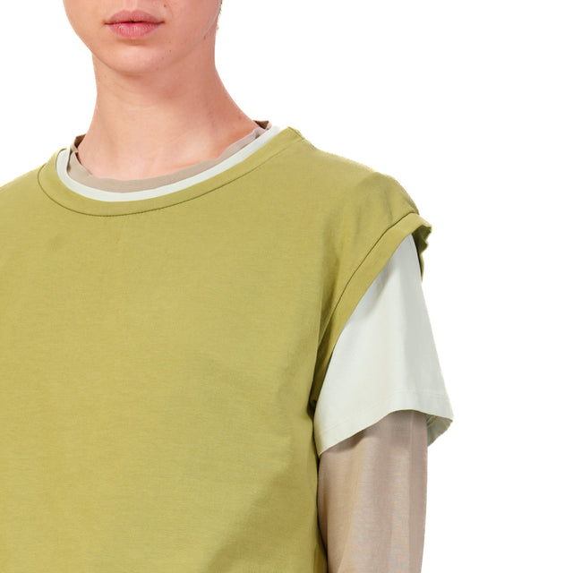 Zeroassoluto-Set tre t-shirt in jersey elasticizzato - oliva/acqua/taupe