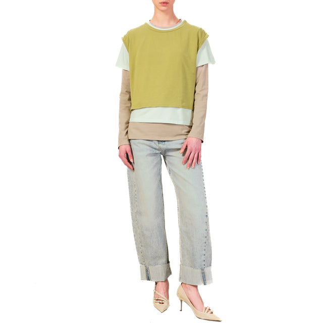 Zeroassoluto-Set tre t-shirt in jersey elasticizzato - oliva/acqua/taupe