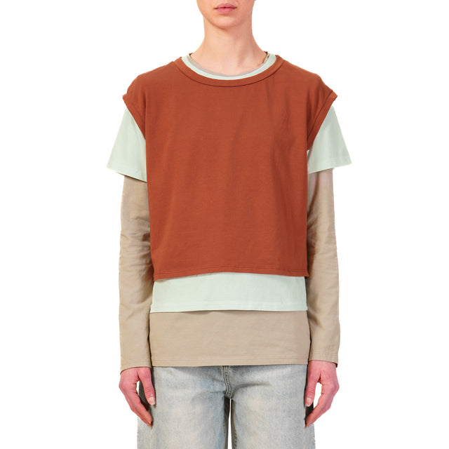 Zeroassoluto-Set tre t-shirt in jersey elasticizzato - coccio/acqua/taupe