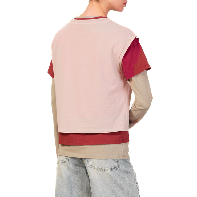 Zeroassoluto-Set tre t-shirt in jersey elasticizzato - rosa/cherry/taupe