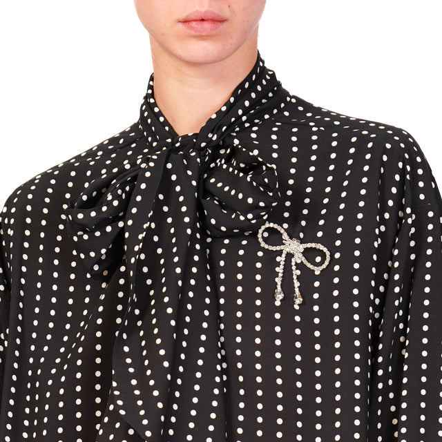 Dixie-Camicia pois con fiocco e spilla - nero