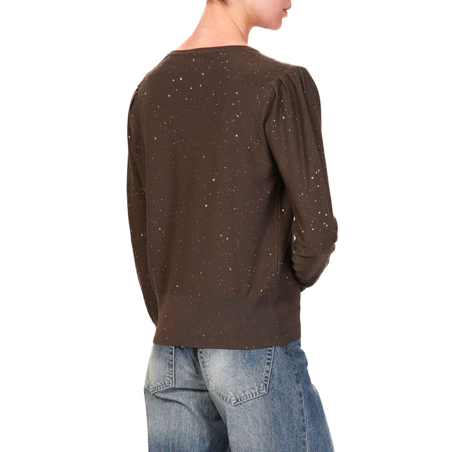 Haveone-Maglia girocollo con micro paillettes - moro