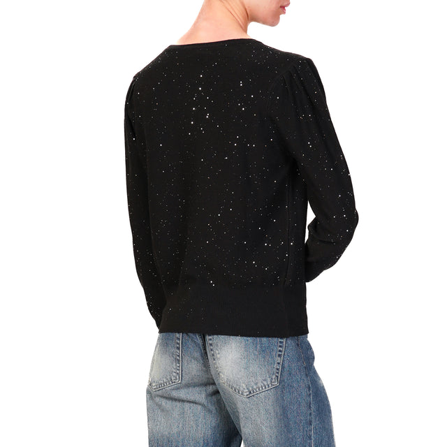 Haveone-Maglia girocollo con micro paillettes - nero