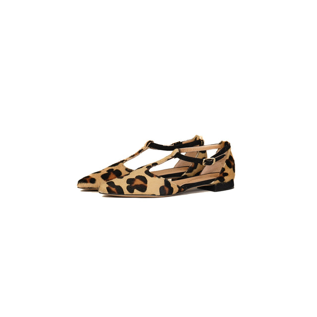 Divine Follie-Slingback T-bar in cavallino maculato - beige/nero