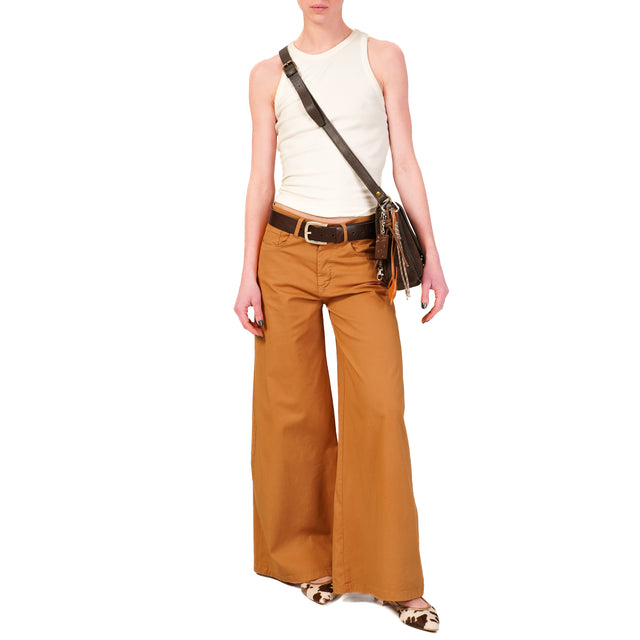 Zeroassoluto-Pantalone LANY wide leg cotone elasticizzato - caramel