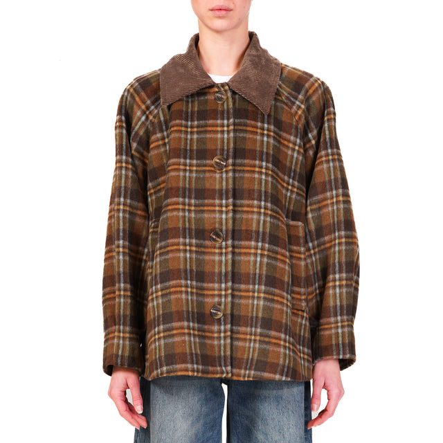 Dixie-Giacca tartan con colletto in velluto - moro/camel/militare