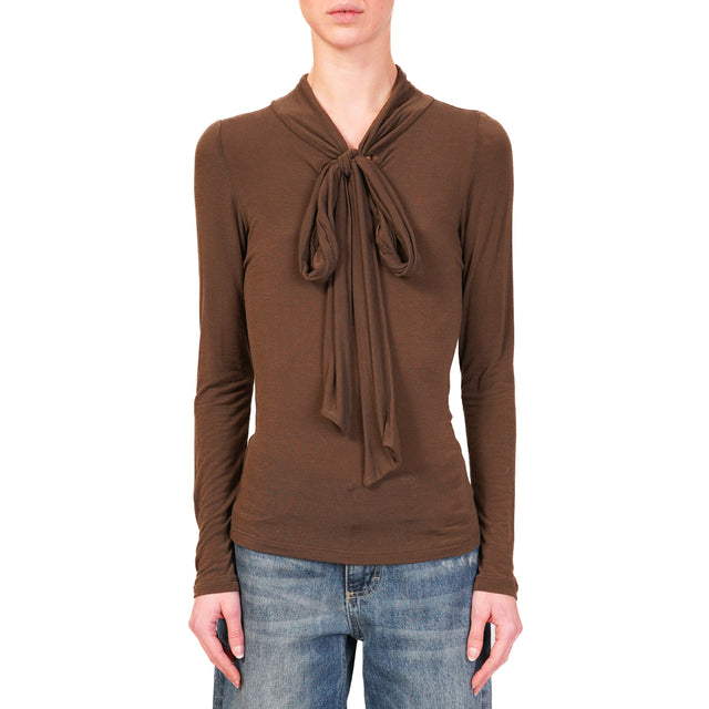 Dixie-T-shirt misto cashmere con fiocco - moro