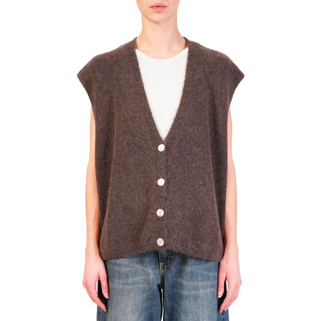 Zeroassoluto-Gilet over alpaca,bottoni in madreperla - moro