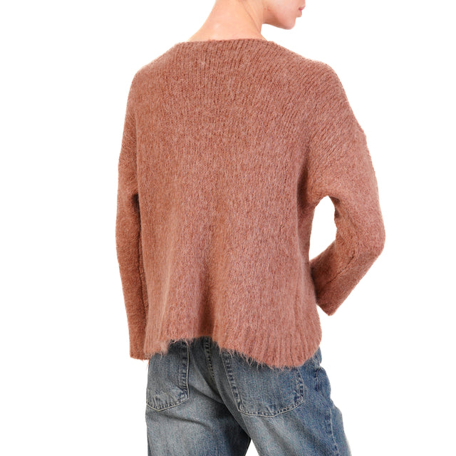 Zeroassoluto-Maglia scollo v largo alpaca corta davanati - blush