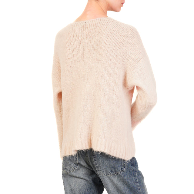 Zeroassoluto-Maglia scollo v largo alpaca corta davanti - nude