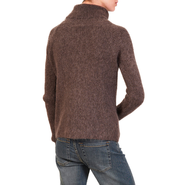 Zeroassoluto-Maglia collo alto alpaca - moro