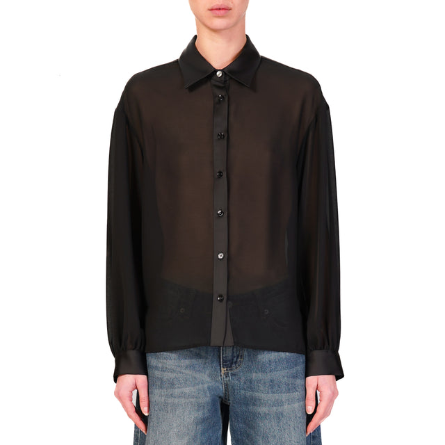 Vicolo-Camicia in georgette bottoni gioiello - nero