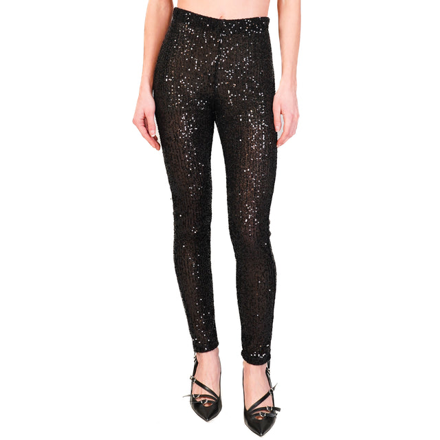 Vicolo-Sequin Pants Elastic Waist - Black