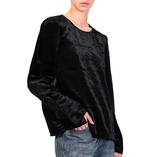 Vicolo-Blusa velluto bottone dietro - nero