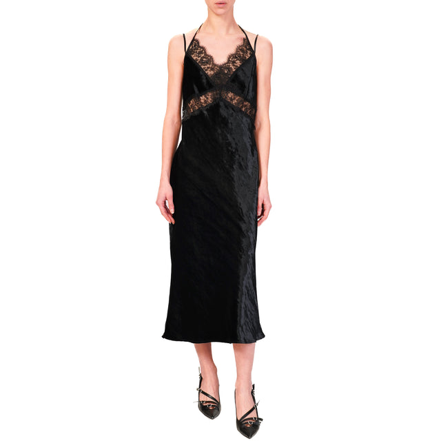 Vicolo-Double Fabric Dress with Lace - Black