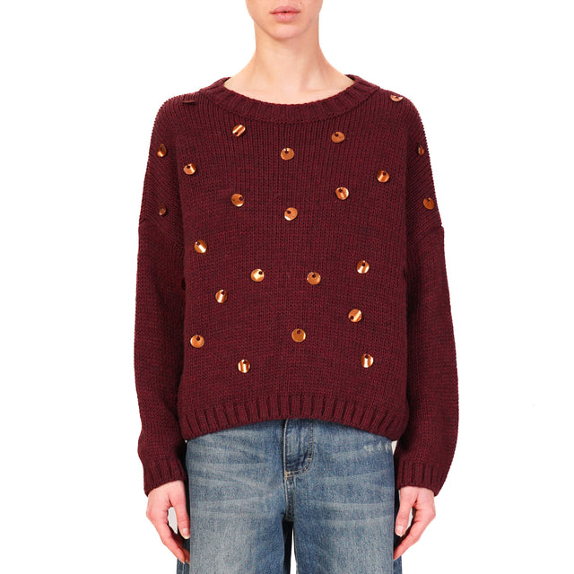 Tensione in-Maglia con maxi paillettes - Bordeaux