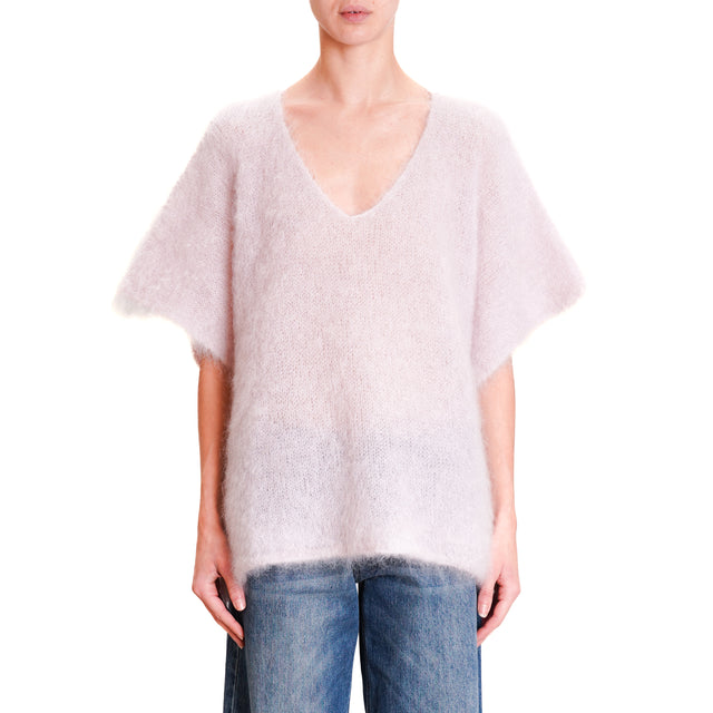 Dixie-V-Neck Sleeveless Mohair Sweater - Pink