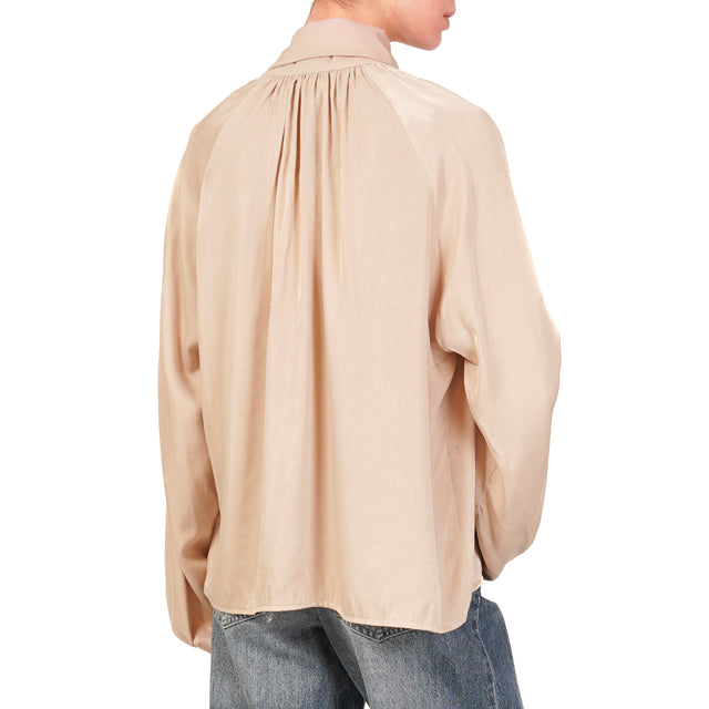 Haveone-Balloon Sleeve Shirt with Bow - Sand