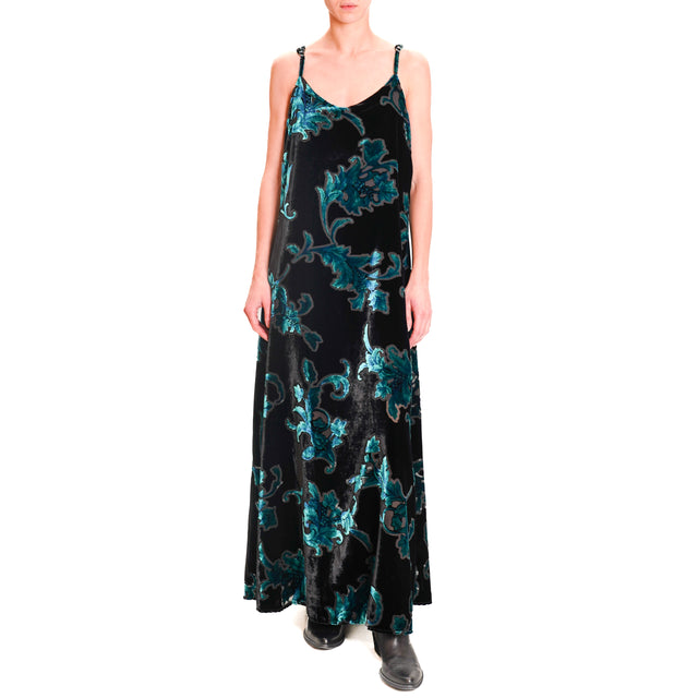 Wu'side-Adjustable Straps Devorè Dress - Teal/Black