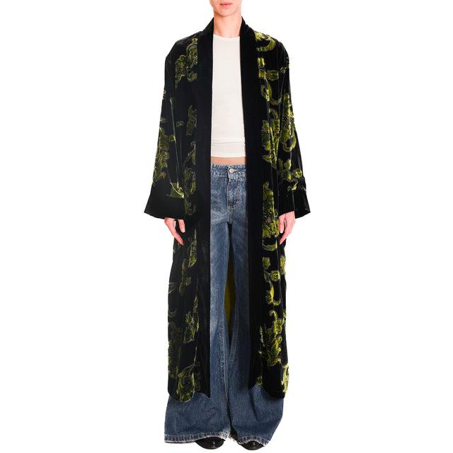 Wu'side-Long devorè velvet kimono - oil/black