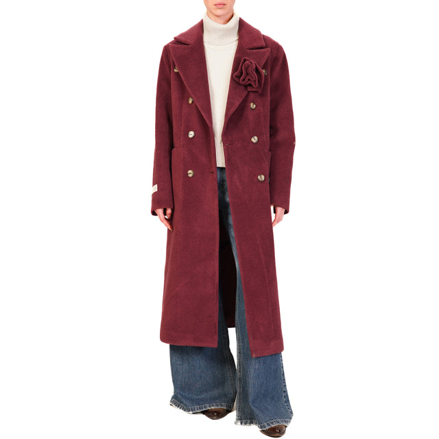 Haveone-Cappotto doppiopetto con spilla - vino