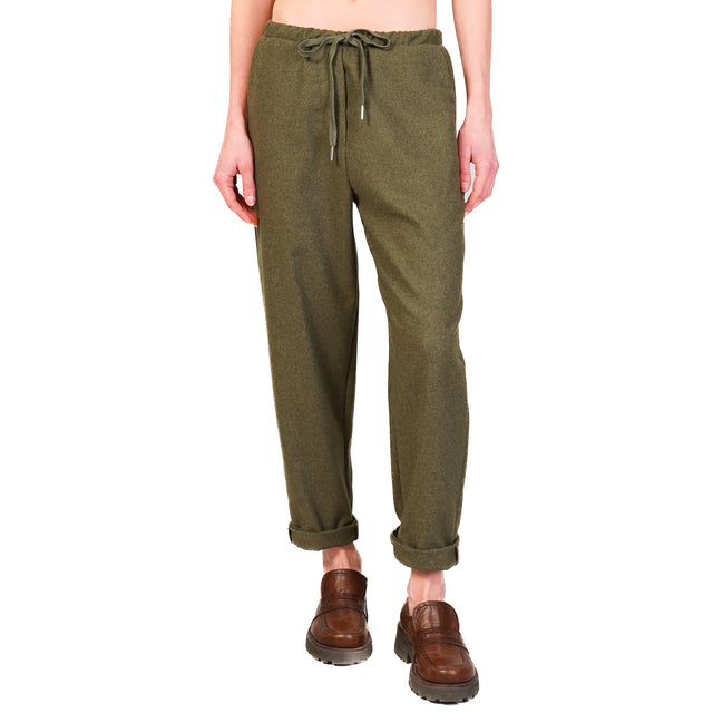 Zeroassoluto-Pantalone GILDA flanella baggy - militare