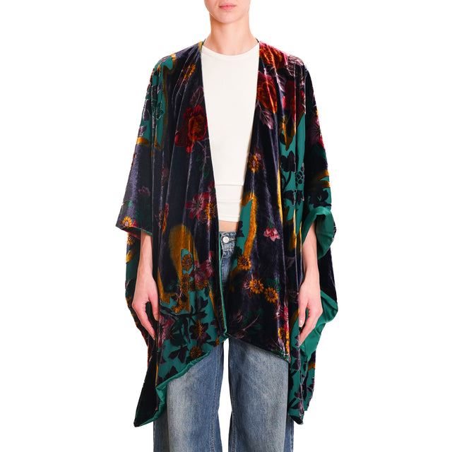 Wu'side-Devoré Velvet Cape - Green/Purple