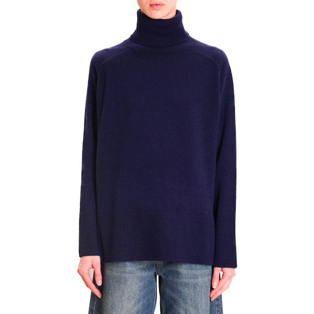 Tension in-Maglia box turtleneck 100% wool SOFT - blue