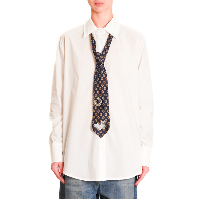 Tension in-Shirt with tie pin detail - white/blue/beige