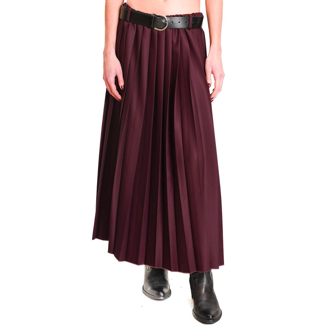 Vicolo-Pleated Skirt with Slit - Bordeaux