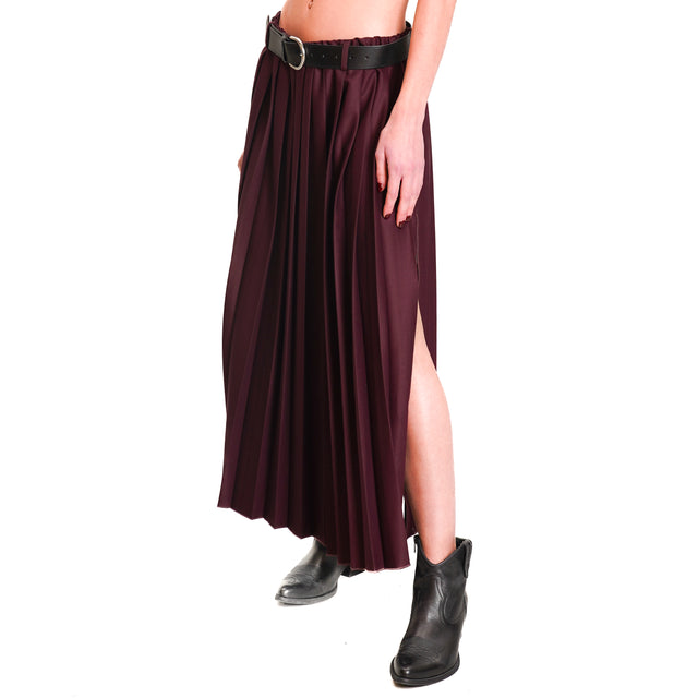 Vicolo-Pleated Skirt with Slit - Bordeaux