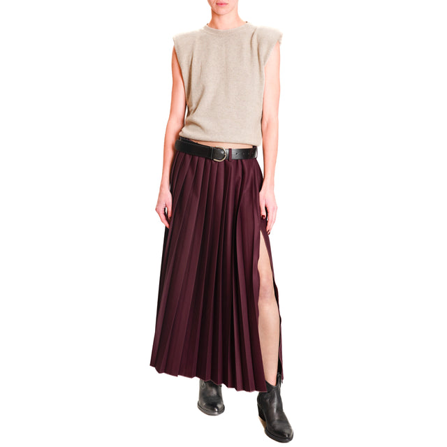 Vicolo-Pleated Skirt with Slit - Bordeaux