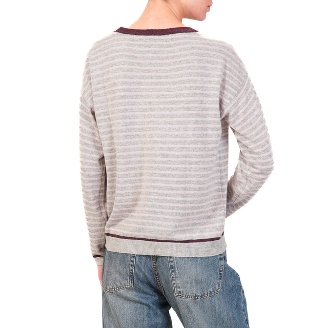 Zeroassoluto-Maglia a righe misto cashmere - burgundy/grigio/rosa