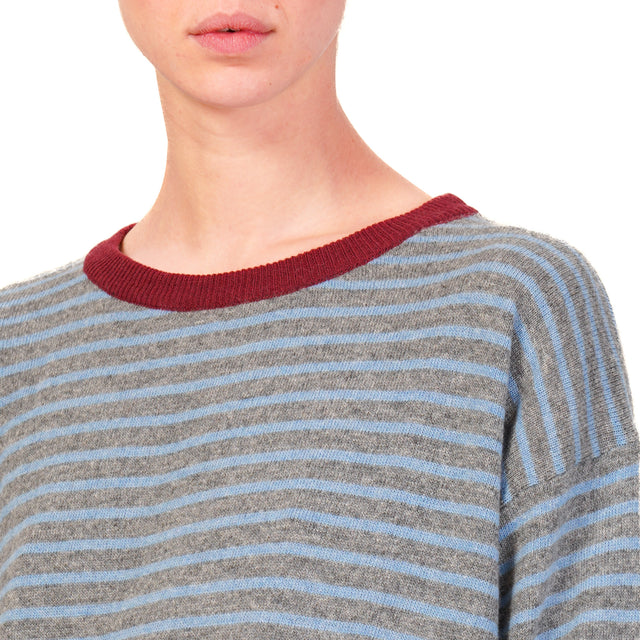 Zeroassoluto-Maglia a righe misto cashmere - vino/grigio/avio