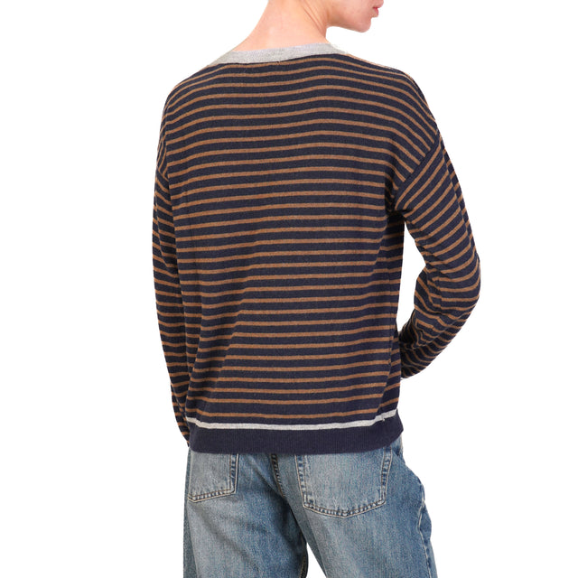 Zeroassoluto-Maglia a righe misto cashmere - grigio/blu/biscotto