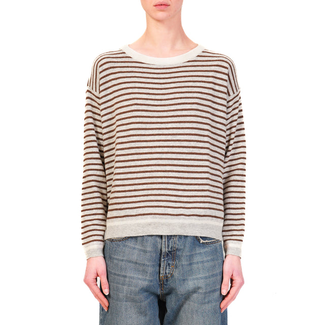 Zeroassoluto-Maglia a righe misto cashmere - burro/grigio/moro