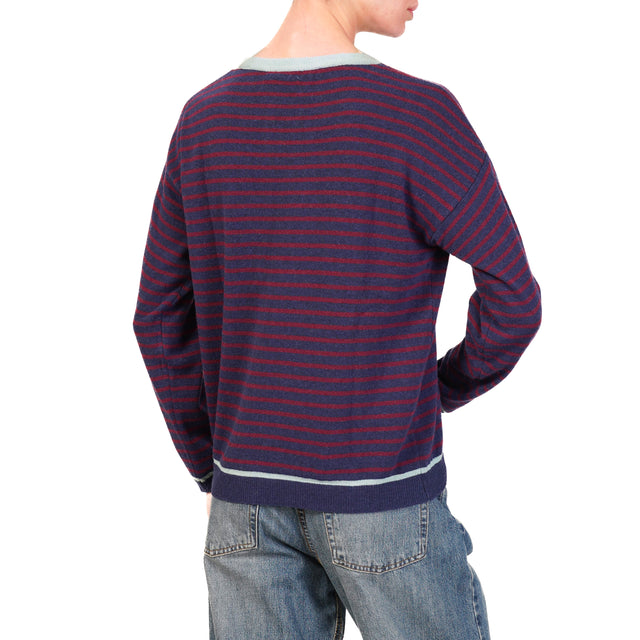 Zeroassoluto-Maglia a righe misto cashmere - acqua/blu/vino