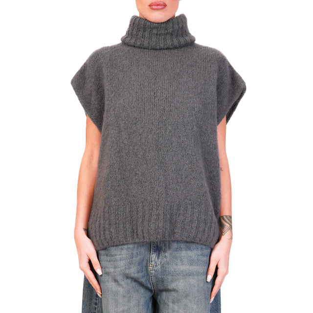 Dixie-Maglia mohair collo alto smanicata - antracite