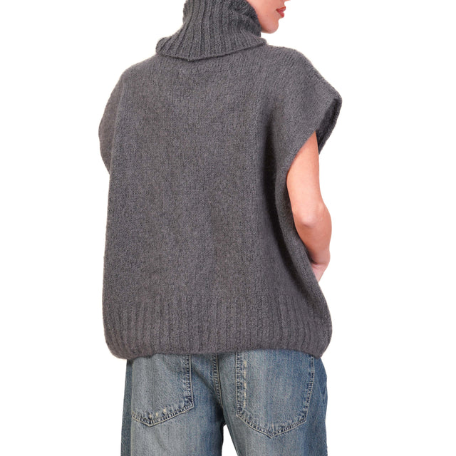 Dixie-Maglia mohair collo alto smanicata - antracite