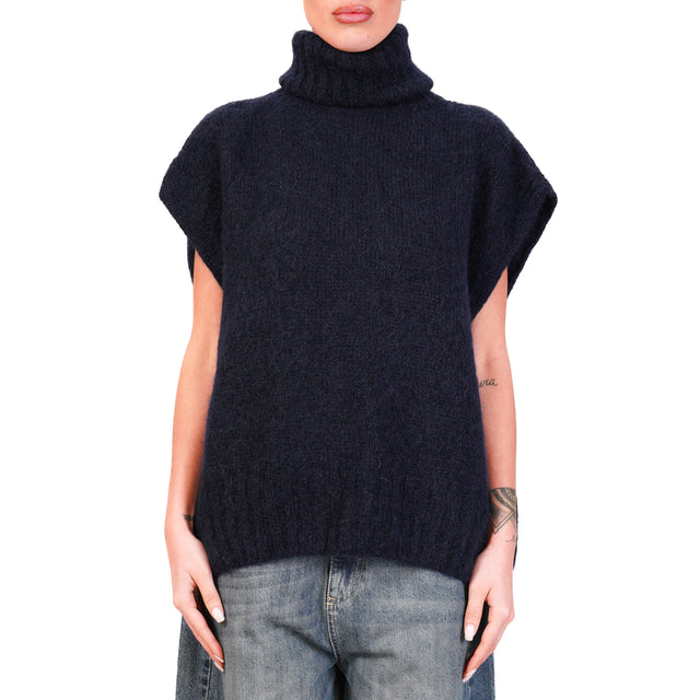 Dixie-Maglia mohair collo alto smanicata - blu notte