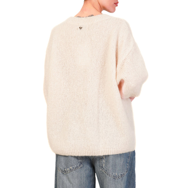 Dixie-Maglia mohair girocollo manica 3/4 - panna