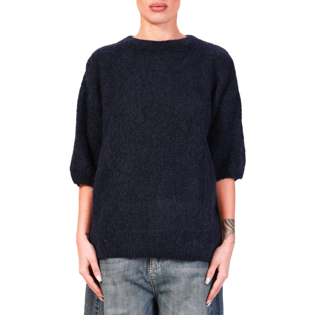 Dixie-Maglia mohair girocollo manica 3/4 - blu notte