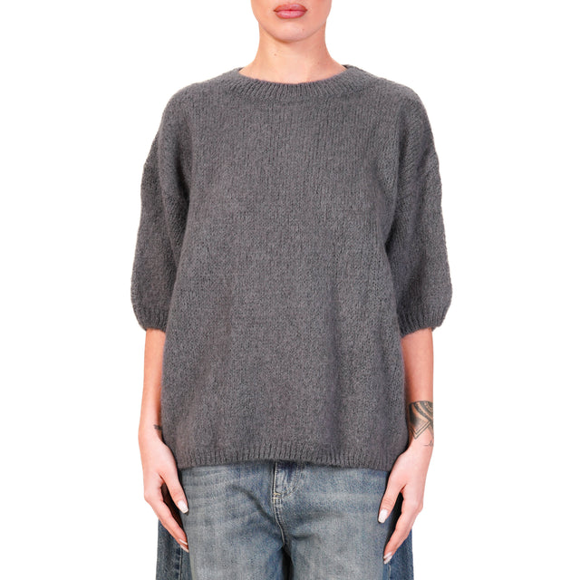 Dixie-Maglia mohair girocollo manica 3/4- antracite