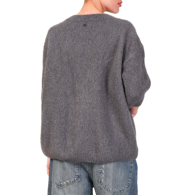 Dixie-Maglia mohair girocollo manica 3/4- antracite